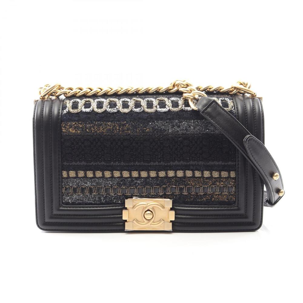 Chanel Boy Shoulder Bag Lambskin Sheepskin Black